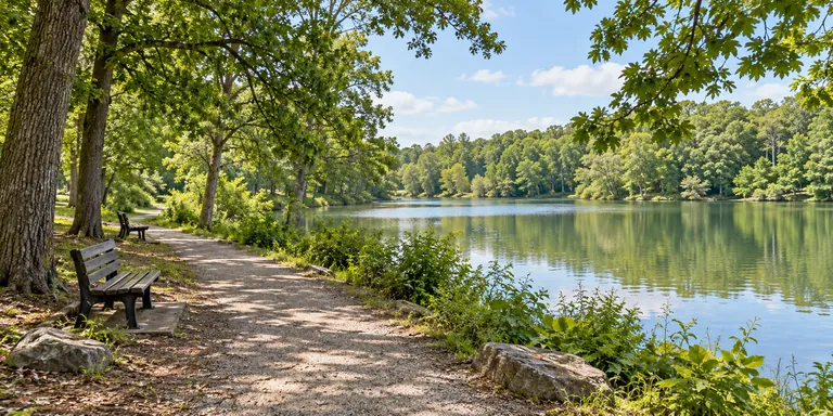 Wooded lakeside trail in Eatontown, New Jersey